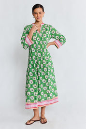 Model Genericm wearing size sample of the Beth Midi Dress – Fern in colour Fern, from the front