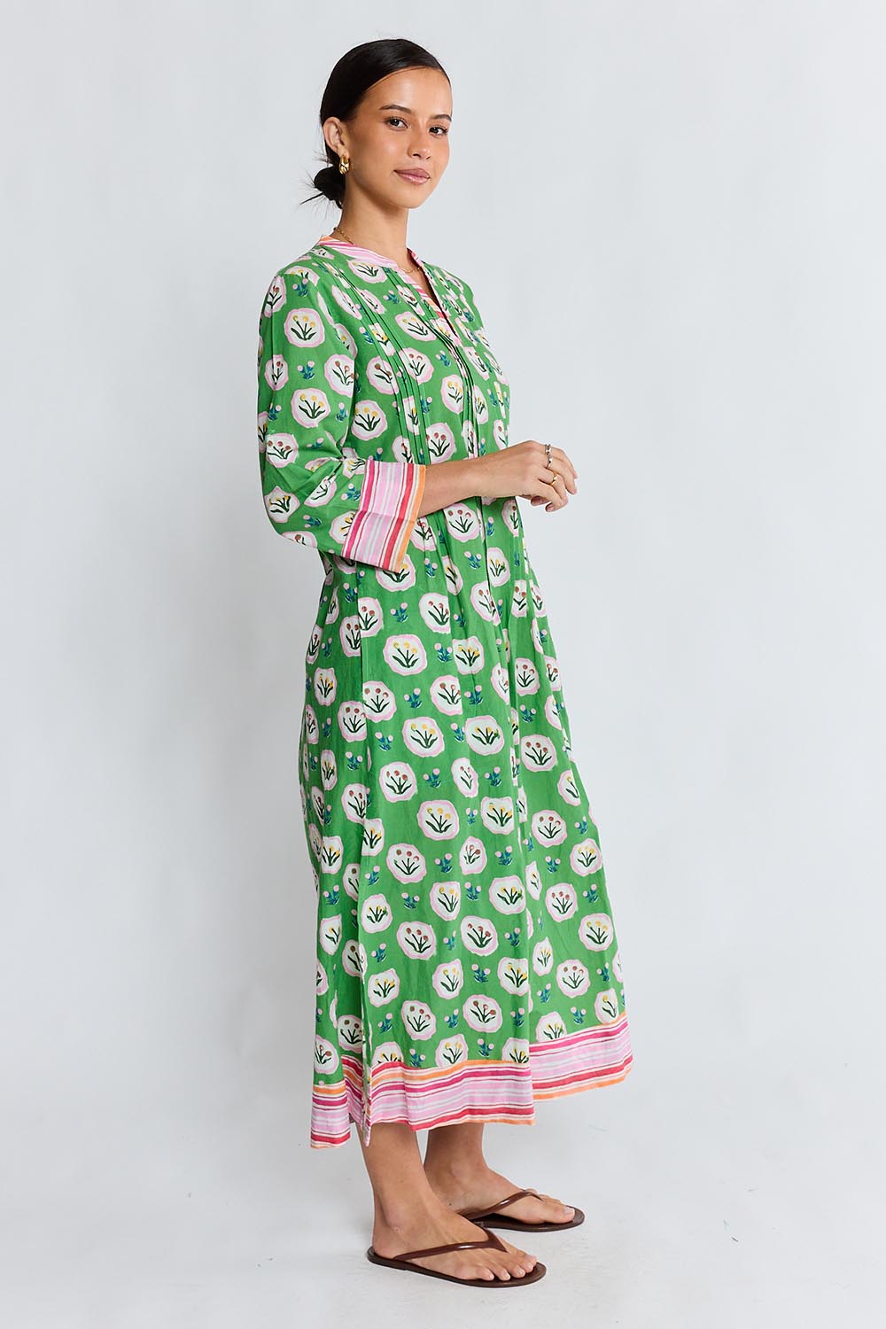 Model Genericm wearing size sample of the Beth Midi Dress – Fern in colour Fern, from the front