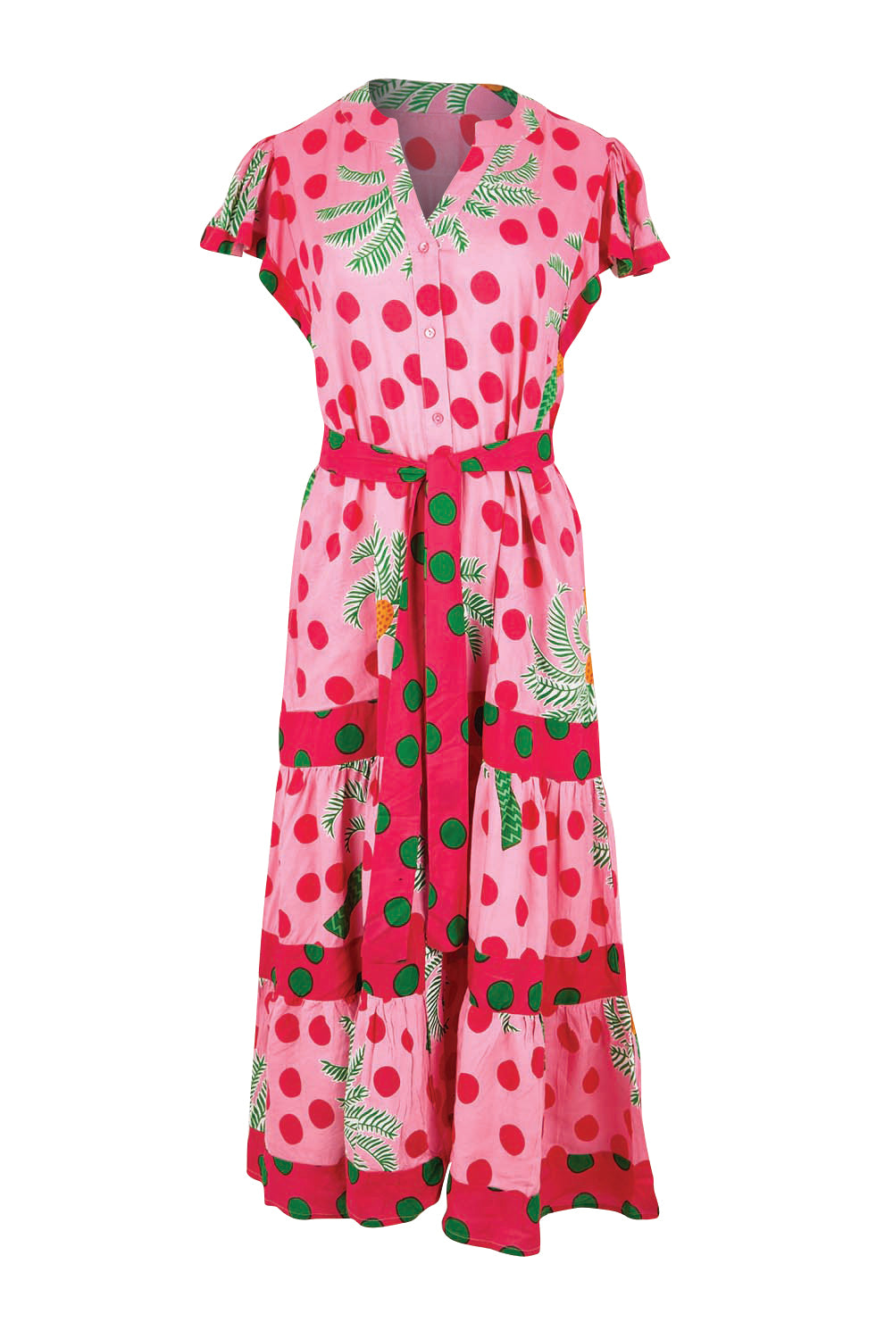Product shot of the Blanch Midi Dress – Melon in colour Melon, from the front
