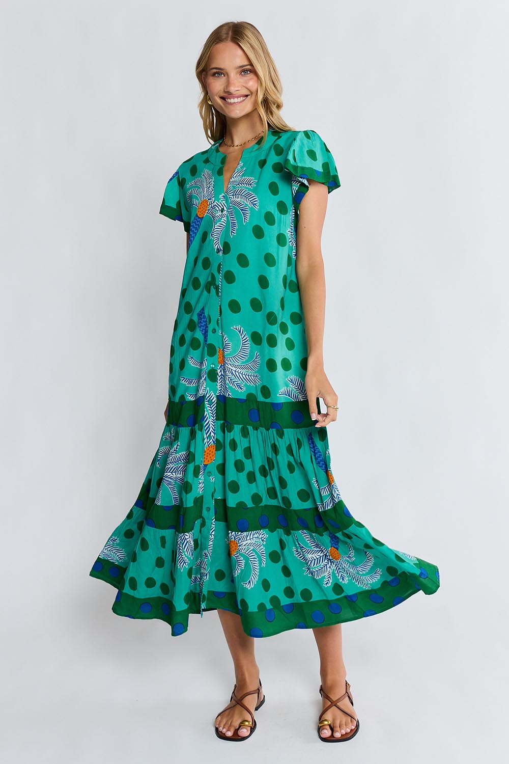 Model Genericm wearing size sample of the Blanch Midi Dress – Sea in colour Sea, from the front
