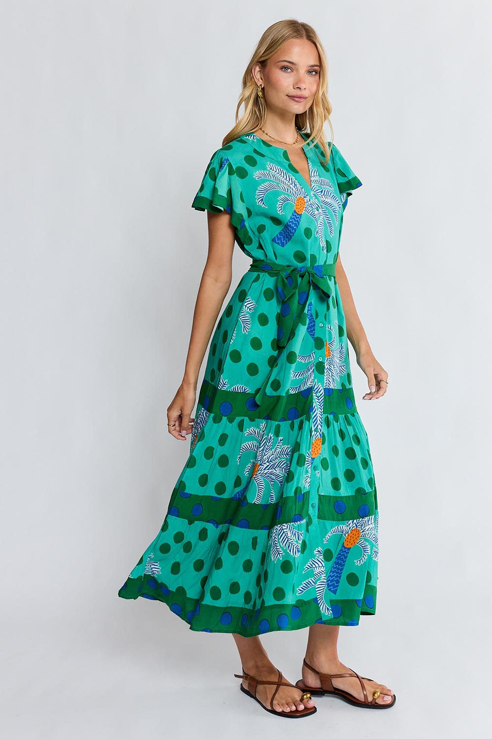 Model Genericm wearing size sample of the Blanch Midi Dress – Sea in colour Sea, from the front