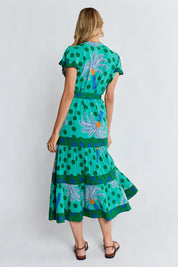Model Genericm wearing size sample of the Blanch Midi Dress – Sea in colour Sea, from the front