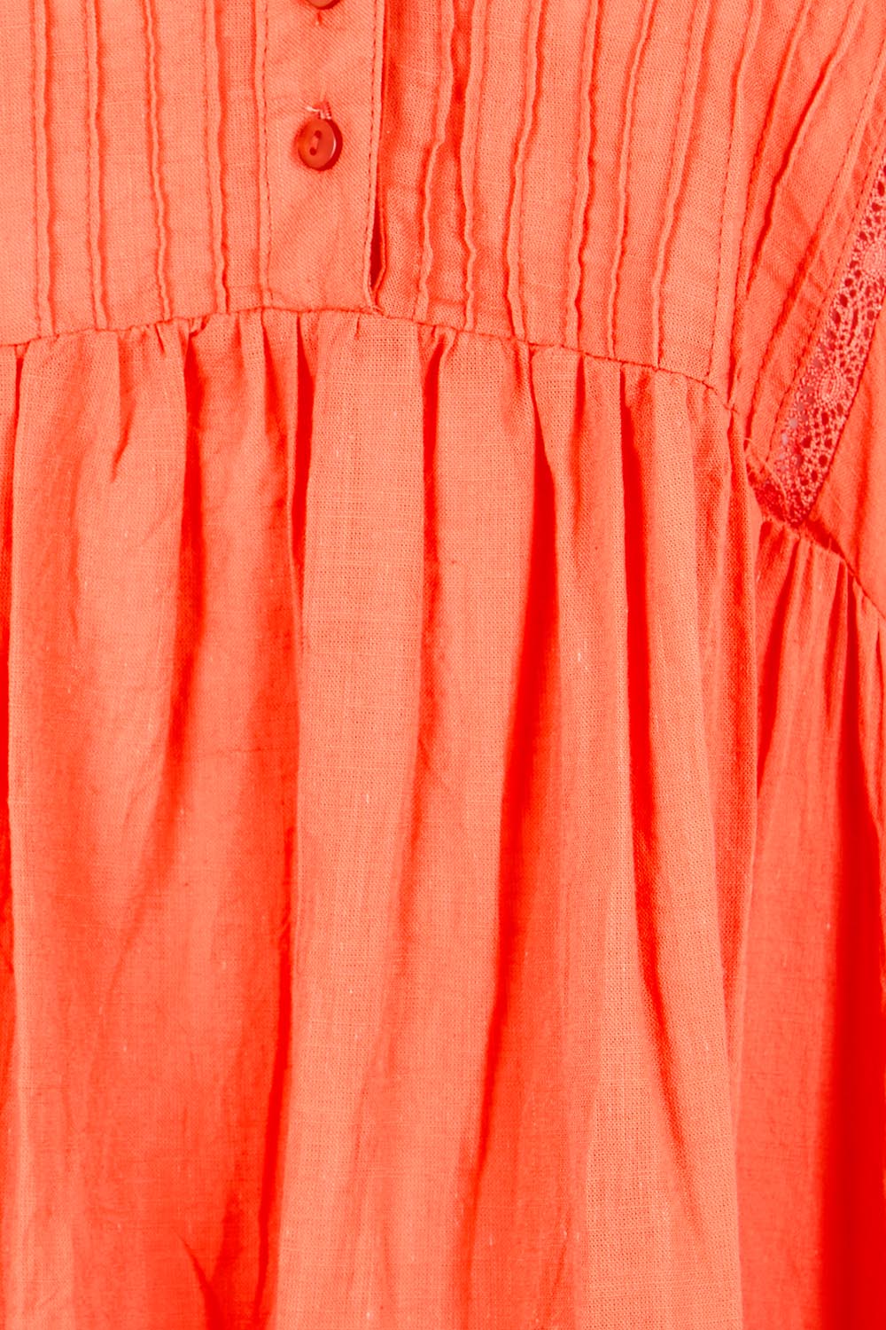 Product shot of the Briah Cotton Dress - Coral in colour Coral, showing detail