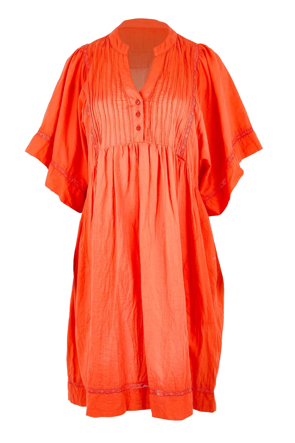 Product shot of the Briah Cotton Dress - Coral in colour Coral, from the front