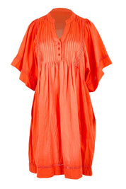 Product shot of the Briah Cotton Dress - Coral in colour Coral, from the front