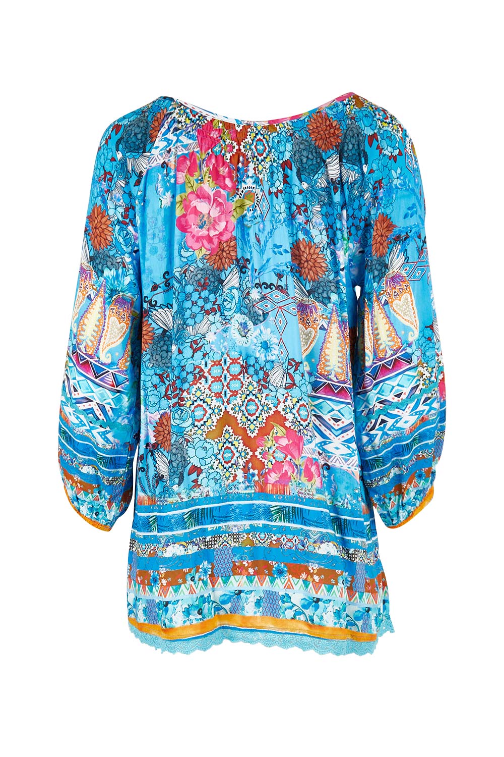 Product shot of the Carrie Top in colour Sky (Blue), from the back