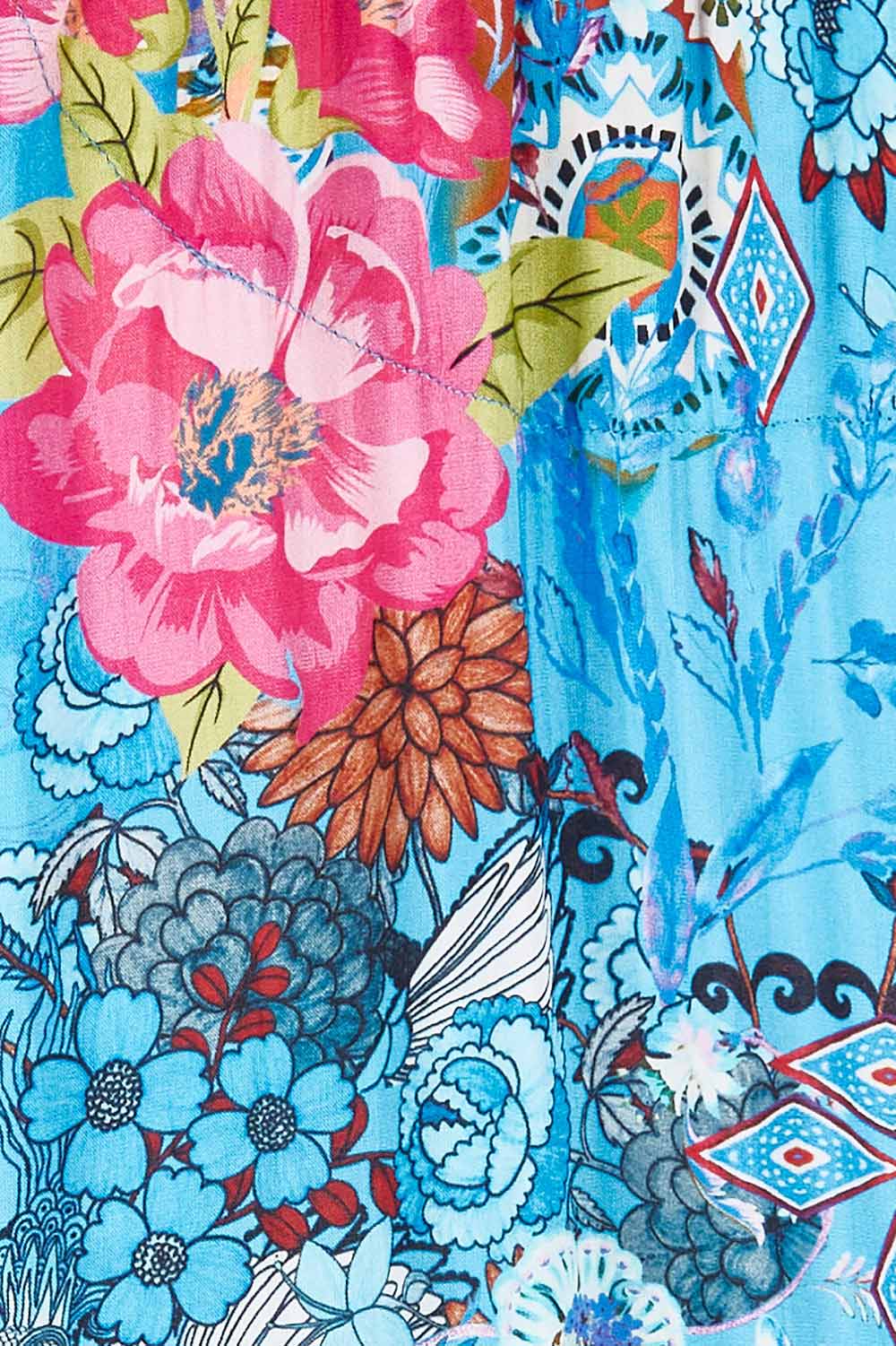 Product shot of the Carrie Top in colour Sky (Blue), detail