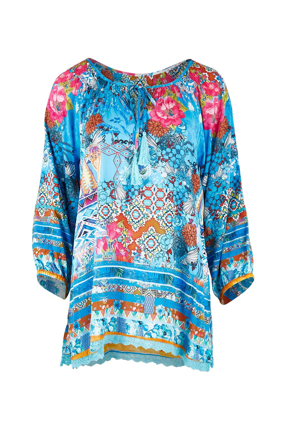 Product shot of the Carrie Top in colour Sky (Blue), from the front