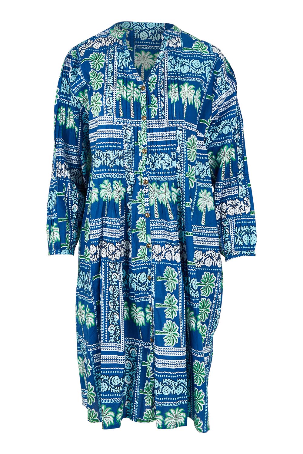 Product shot of the Catira Cotton Dress in colour Ocean (Blue), from the front