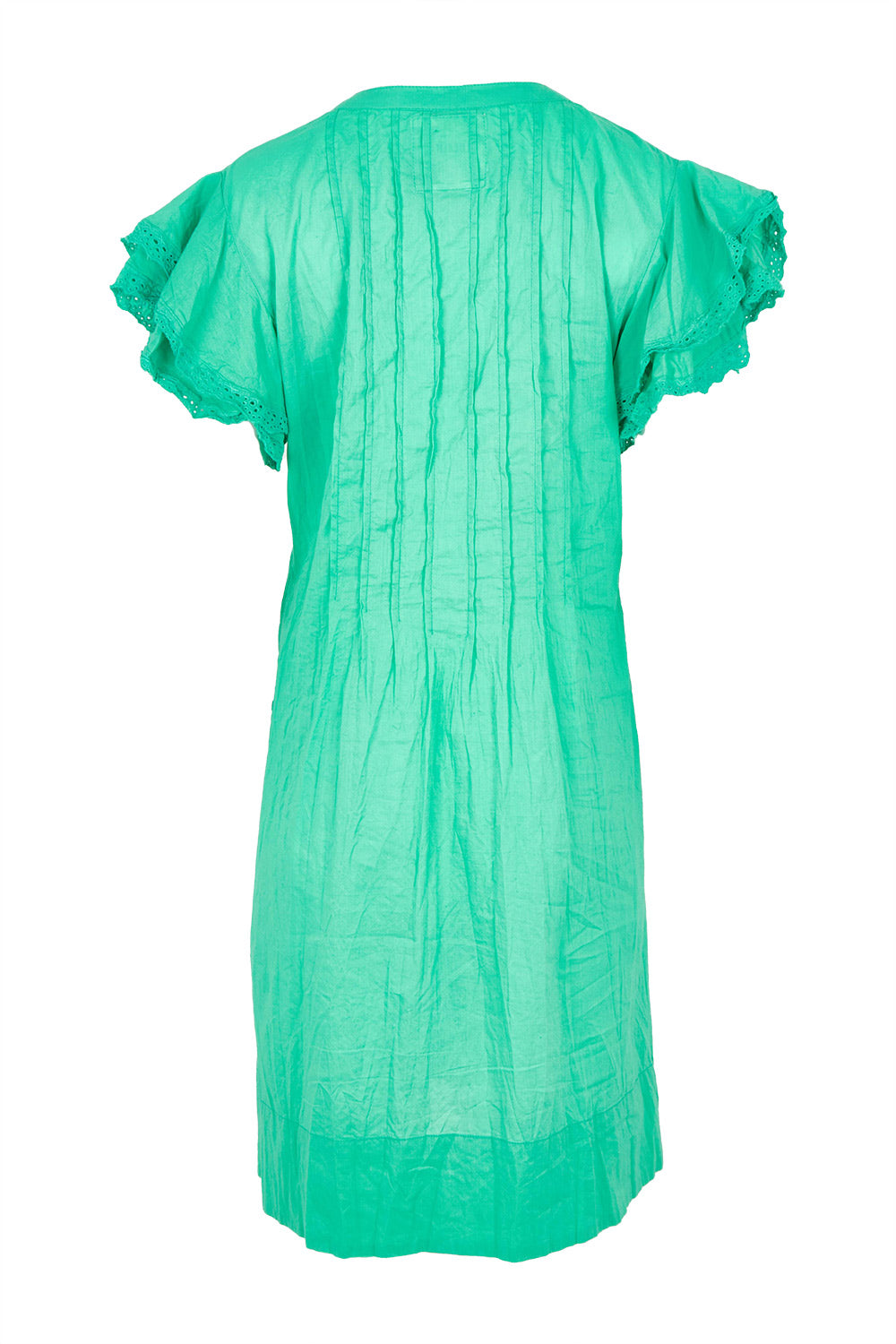 Product shot of the Celeste Ruffle Cotton Dress in colour Sea (Blue), from the back