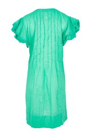 Product shot of the Celeste Ruffle Cotton Dress in colour Sea (Blue), from the back