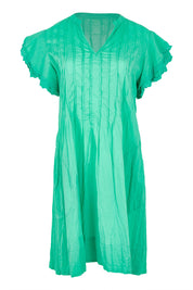 Product shot of the Celeste Ruffle Cotton Dress in colour Sea (Blue), from the front