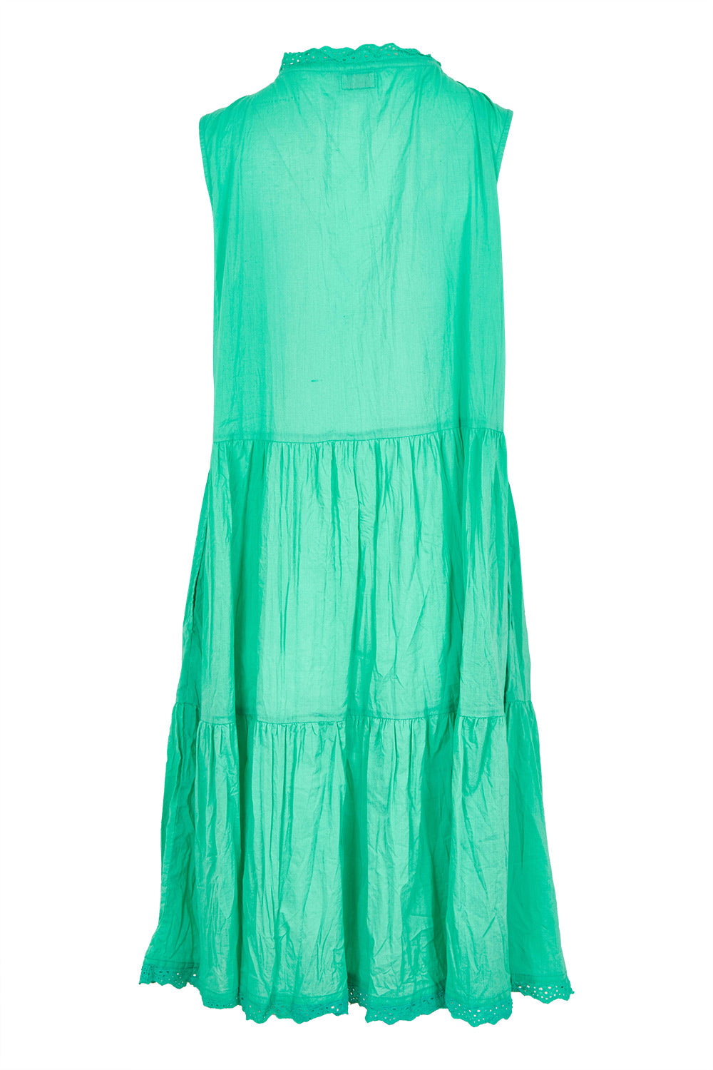 Product shot of the Celeste Sleeveless Cotton Dress in colour Sea (Blue), from the back