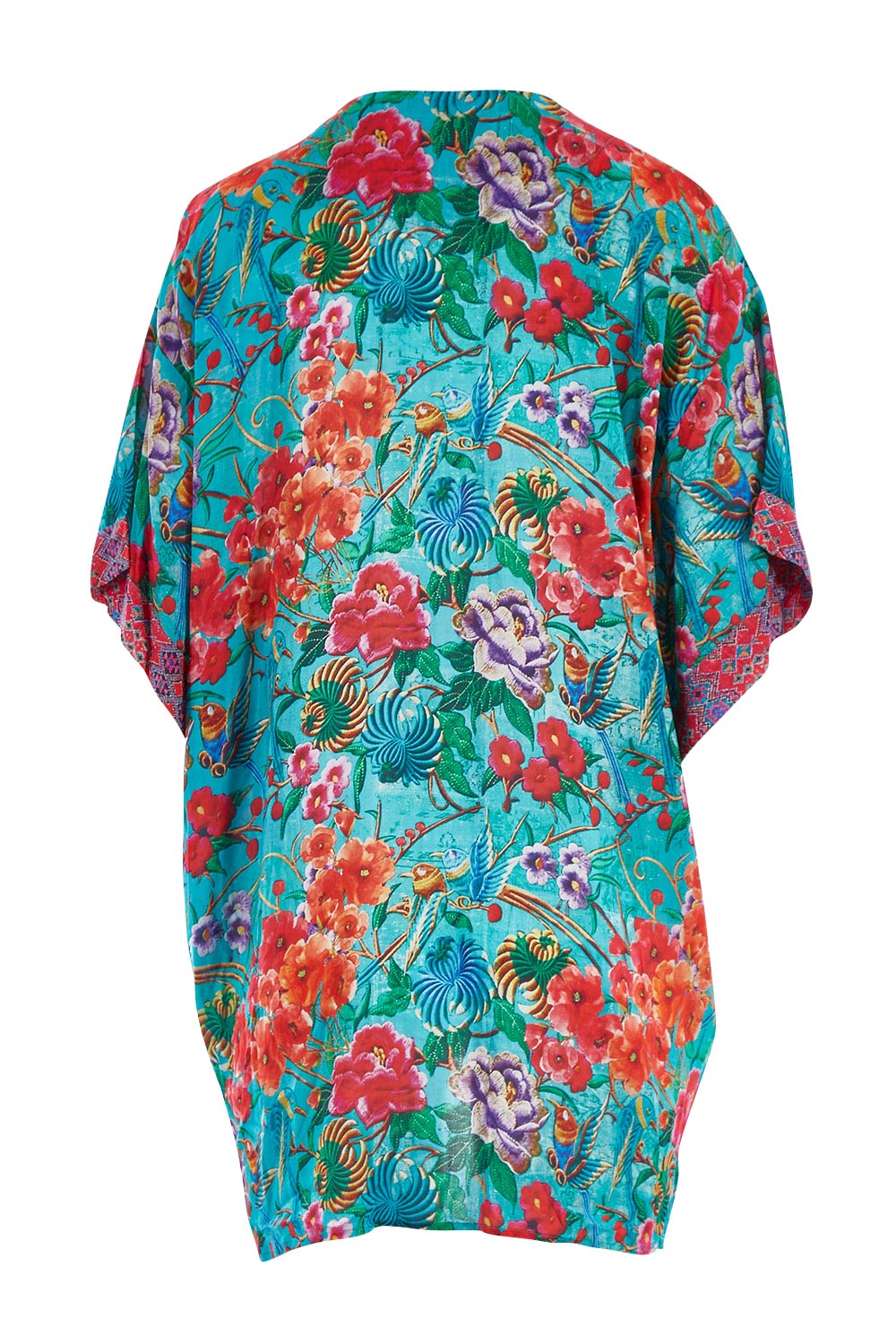 Product shot of the Darcy Kimono in colour Multi (Blue), from the back