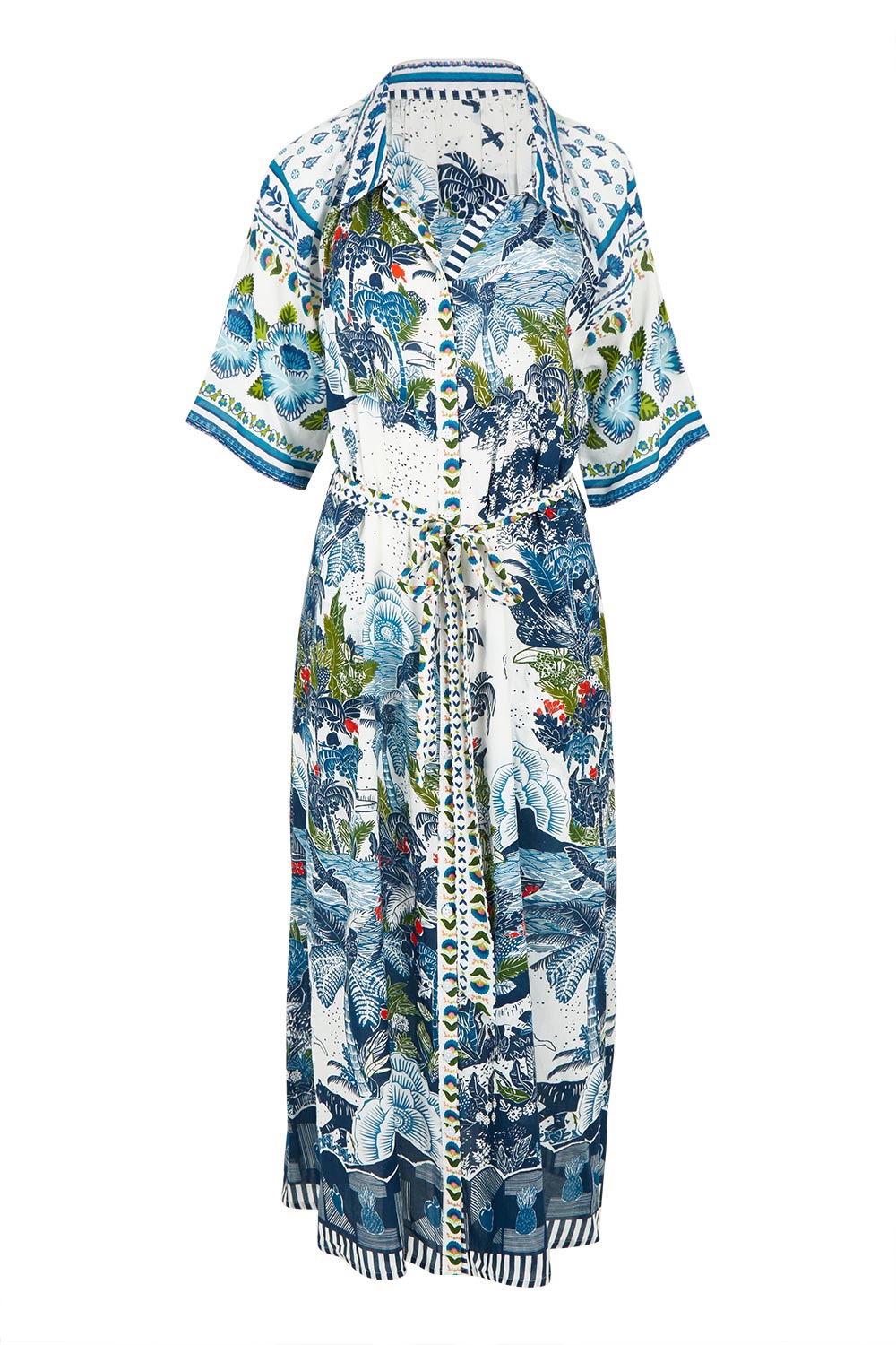Product shot of the Dita Maxi Shirtdress in colour Ocean (Blue), from the front