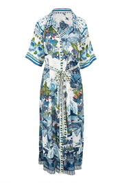 Product shot of the Dita Maxi Shirtdress in colour Ocean (Blue), from the front