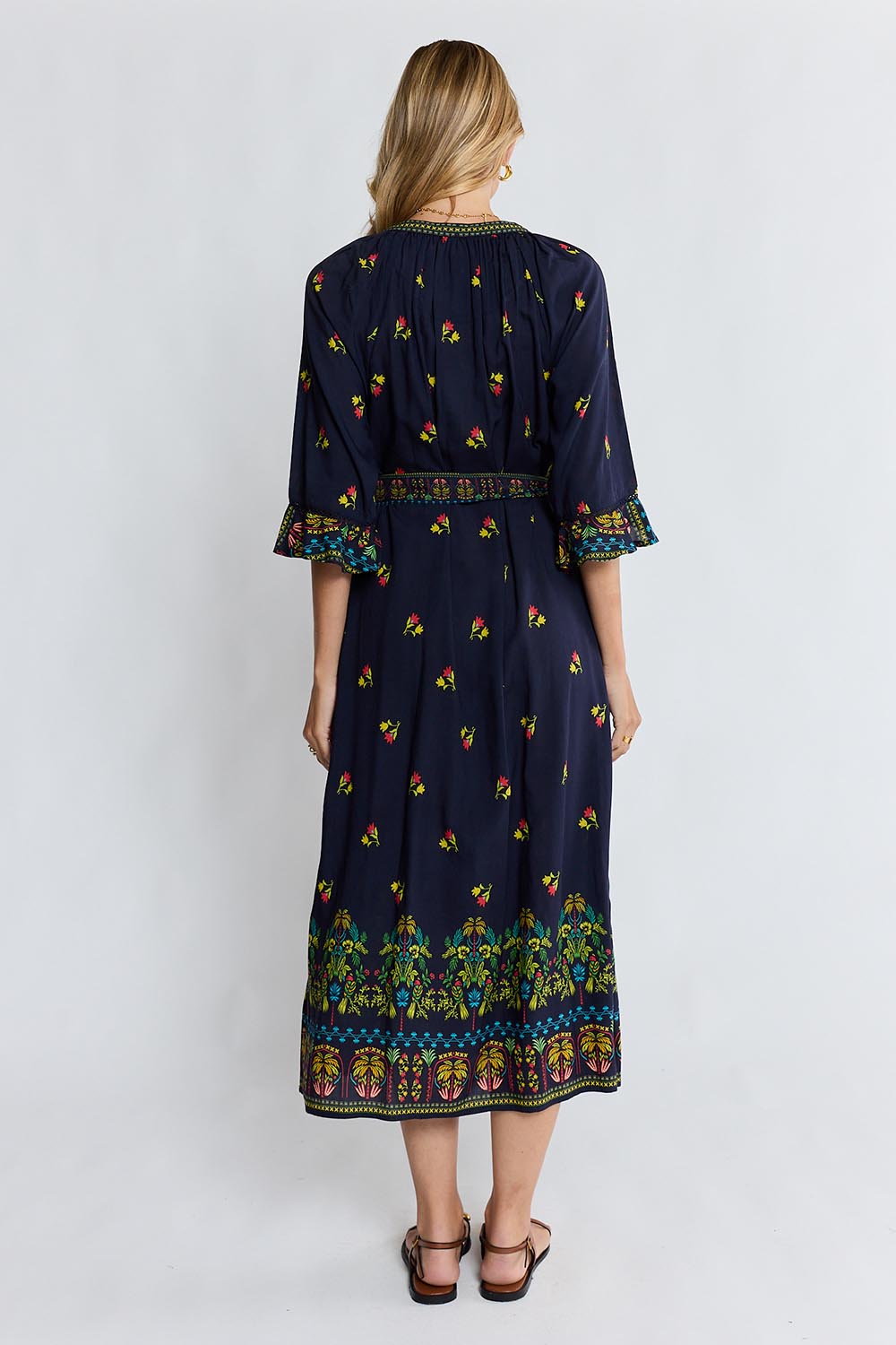 Model Genericm wearing size sample of the Emma Midi Dress – Ebony in colour Ebony, from the front