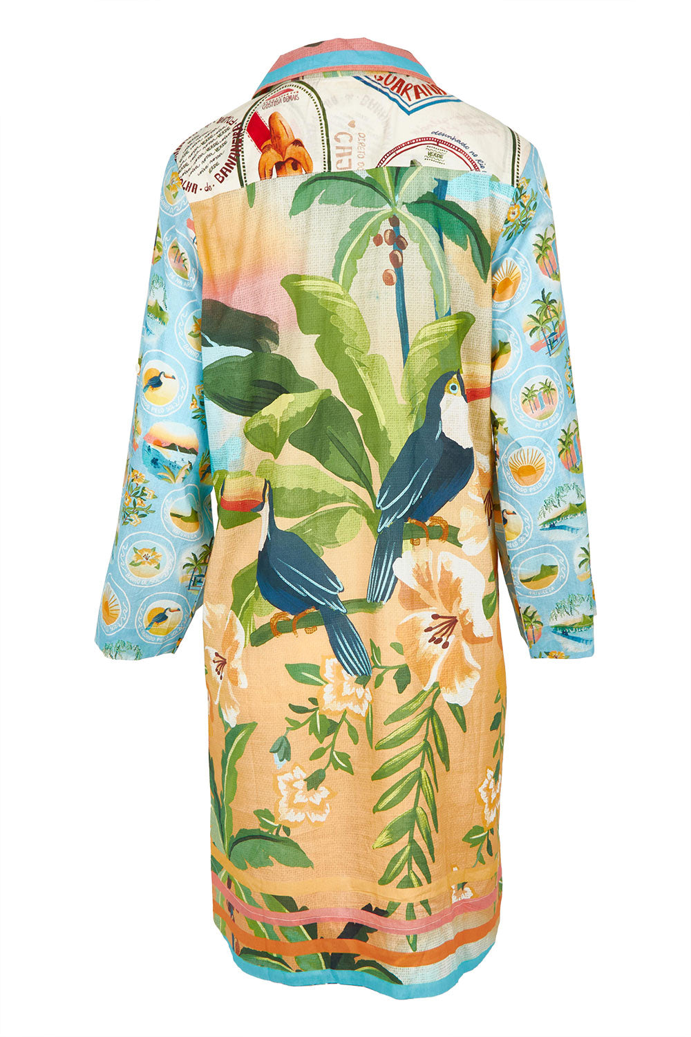 Product shot of the Exotica Cotton Shirtmaker Dress in colour Multi, from the back