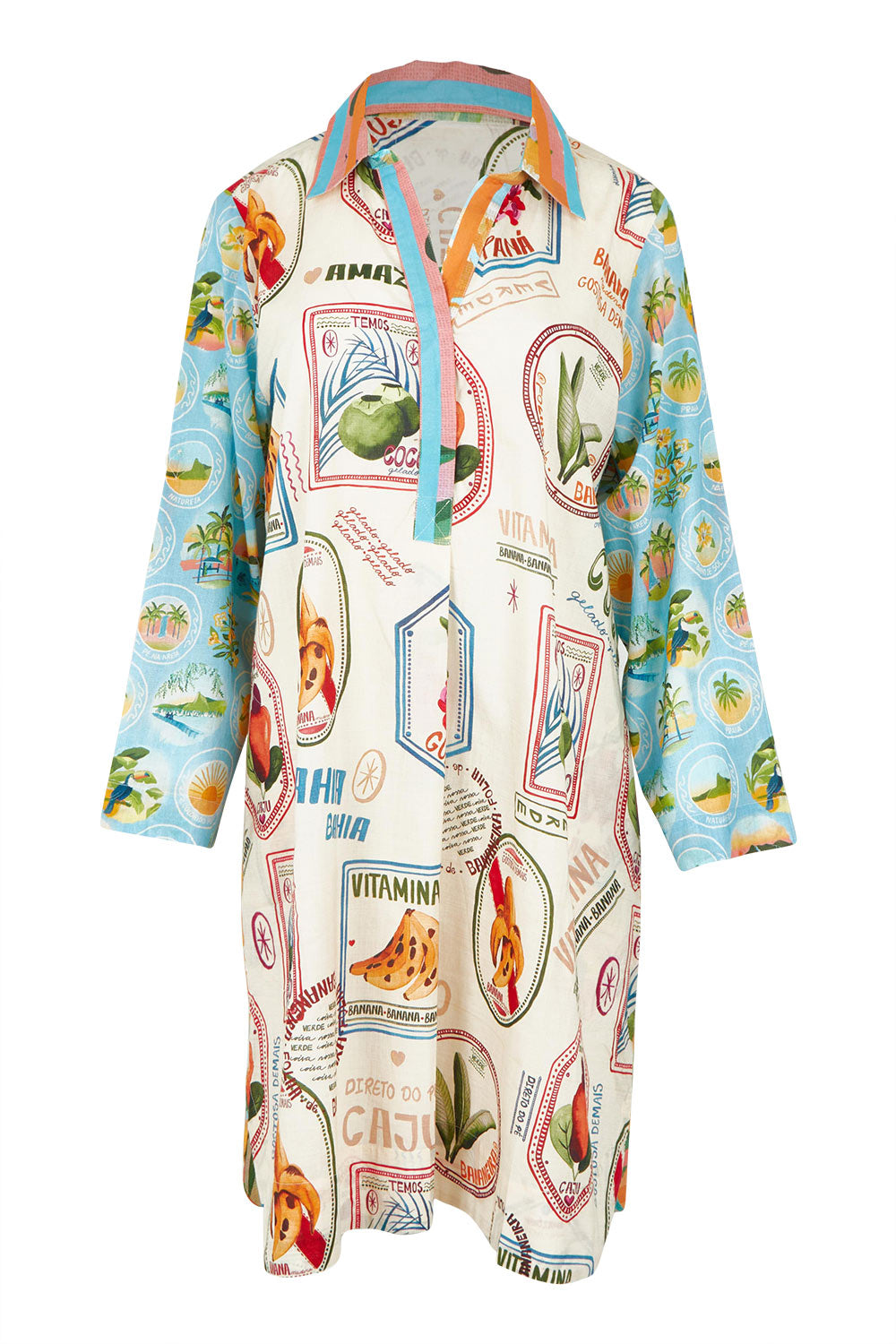 Product shot of the Exotica Cotton Shirtmaker Dress in colour Multi, from the front