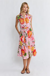 Model Genericm wearing size sample of the Faith Sleeveless Midi Dress – Coral in colour Coral, from the front