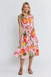 Model Genericm wearing size sample of the Faith Sleeveless Midi Dress – Coral in colour Coral, from the front
