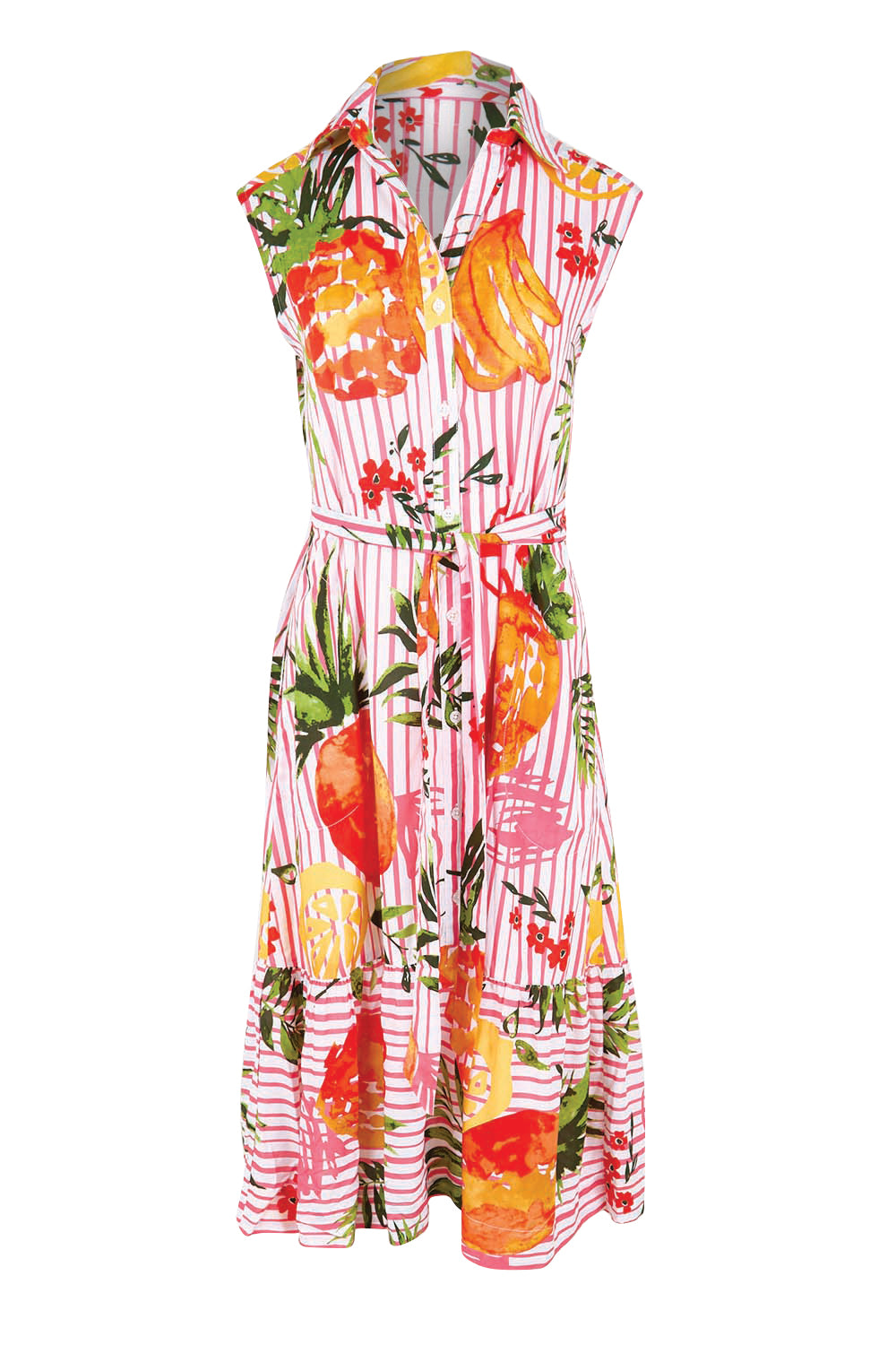 Product shot of the Faith Sleeveless Midi Dress – Coral in colour Coral, from the front