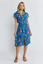 Model Genericm wearing size sample of the Flamingo Shirtdress – Azure in colour Azure, from the front
