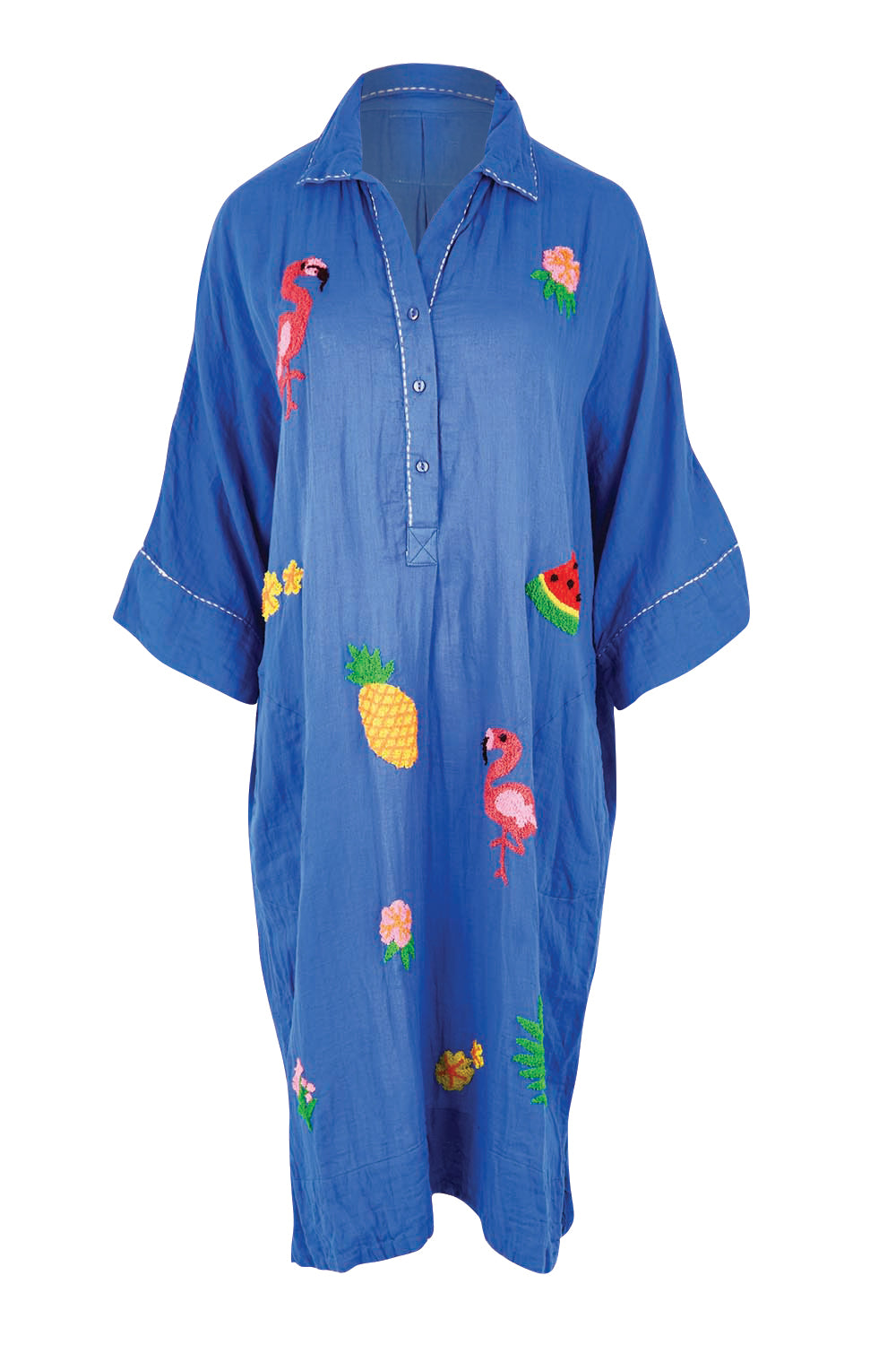 Product shot of the Florida Kaftan Dress – Azure in colour Azure, from the front