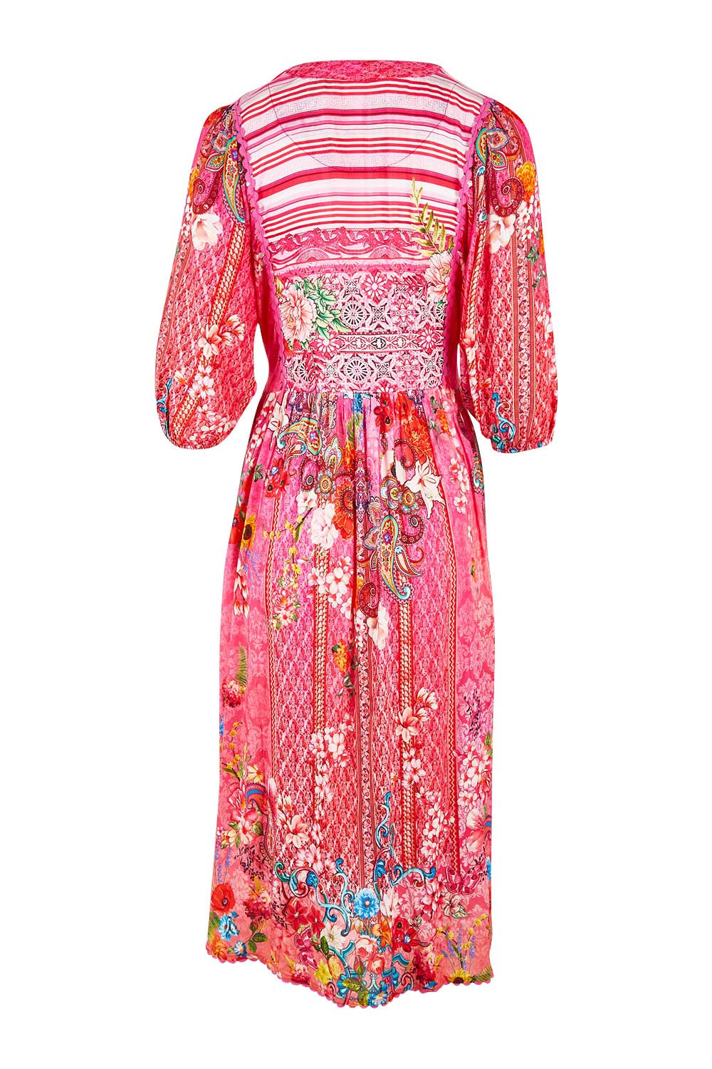 Product shot of the Frankie Midi Dress in colour Melon (Pink), from the back