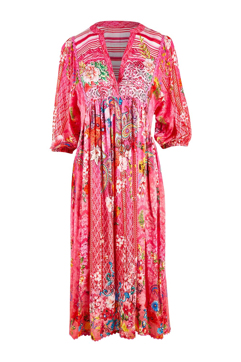 Product shot of the Frankie Midi Dress in colour Melon (Pink), from the front