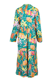 Product shot of the Harlow Midi Dress in colour Sea (Green), from the back
