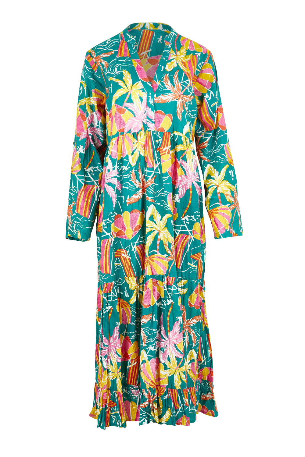 Product shot of the Harlow Midi Dress in colour Sea (Green), from the front