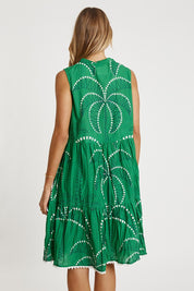 A model wearing the Idalia Cotton Sleeveless Dress in colour Sea (Green), from the back