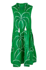 Product shot of the Idalia Cotton Sleeveless Dress in colour Sea (Green), from the front