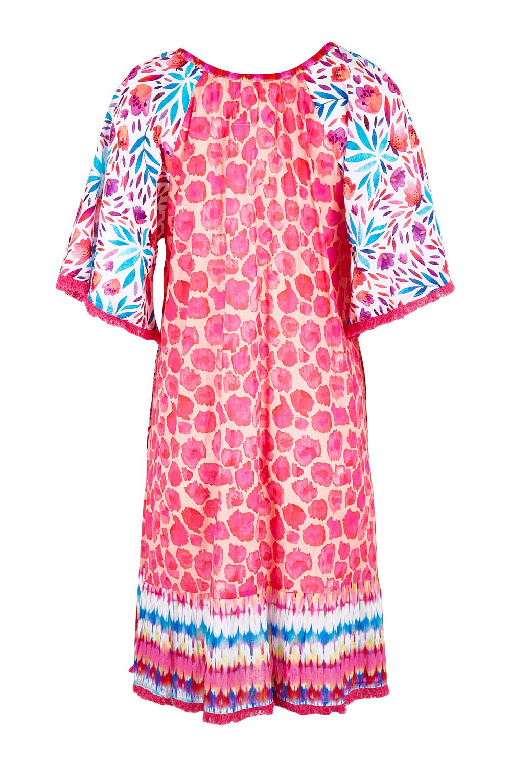 Product shot of the Jordan Shirred Dress in colour Melon (Pink), from the back