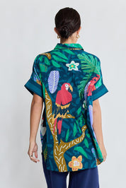 Model Genericm wearing size sample of the Jungle Fever Shirt – Navy in colour Navy, from the back