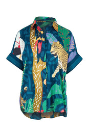 Product shot of the Jungle Fever Shirt – Navy in colour Navy, from the front