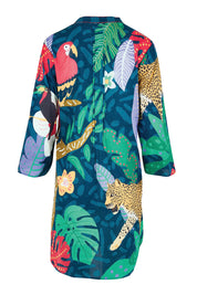 Product shot of the Jungle Fever Tuck Dress – Navy in colour Navy, from the back