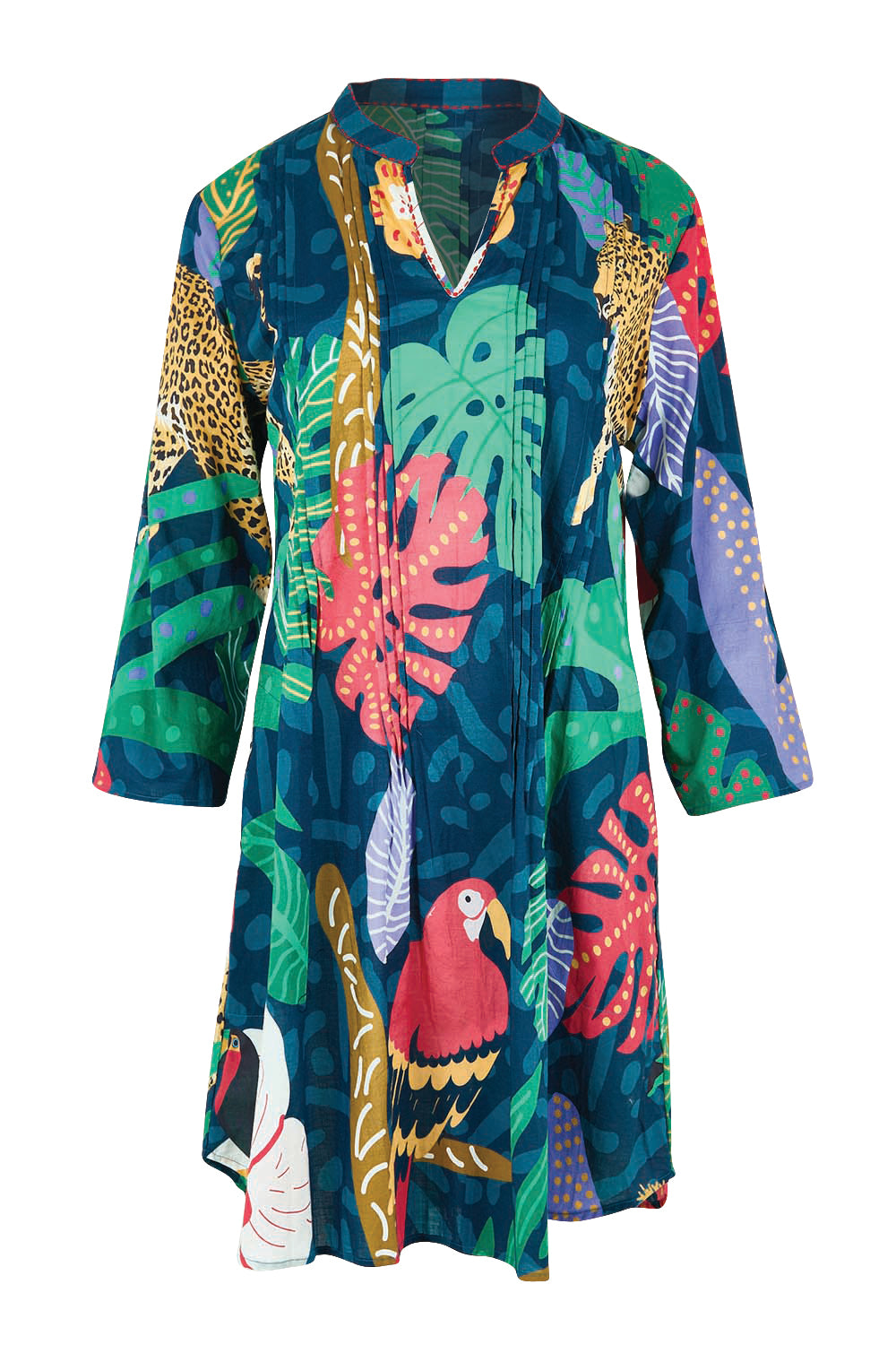 Product shot of the Jungle Fever Tuck Dress – Navy in colour Navy, from the front