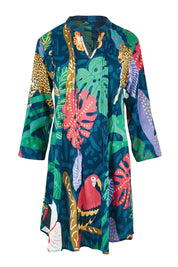 Product shot of the Jungle Fever Tuck Dress – Navy in colour Navy, from the front