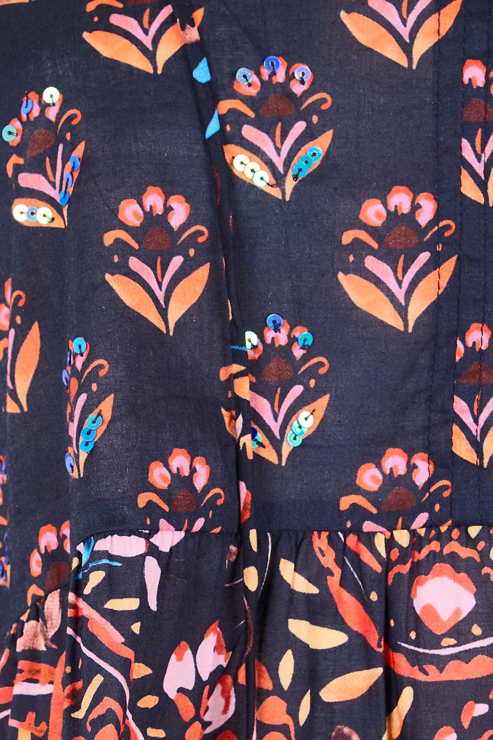 Product shot of the Kamila Cotton Top – Navy in colour Navy, showing detail