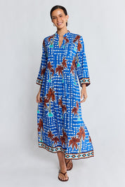 Model Genericm wearing size sample of the Koloa Midi Dress – Ocean in colour Ocean, from the front