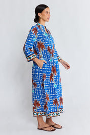 Model Genericm wearing size sample of the Koloa Midi Dress – Ocean in colour Ocean, from the front