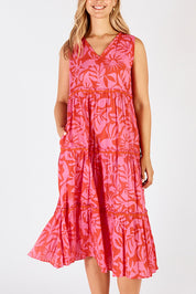 Preloved Laiken Tiered Midi Cotton Dress - Melon