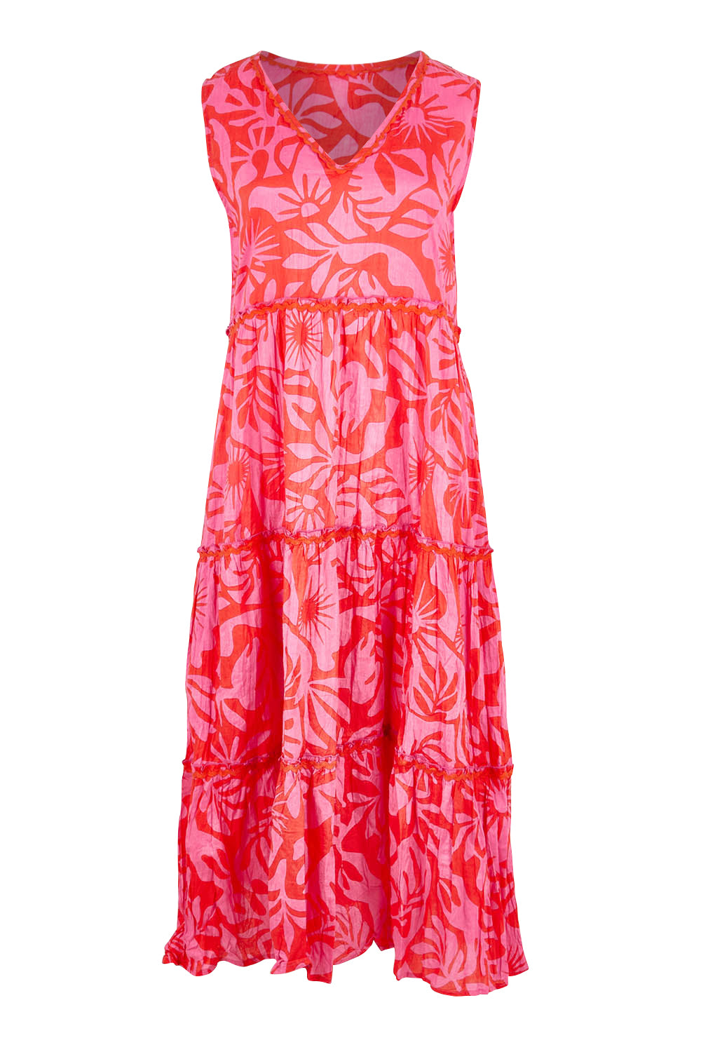 Preloved Laiken Tiered Midi Cotton Dress - Melon