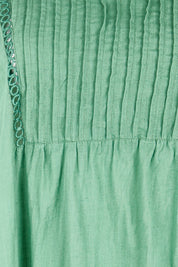 Product shot of the Laverne Kaftan Dress – Gumleaf in colour Gumleaf, showing detail