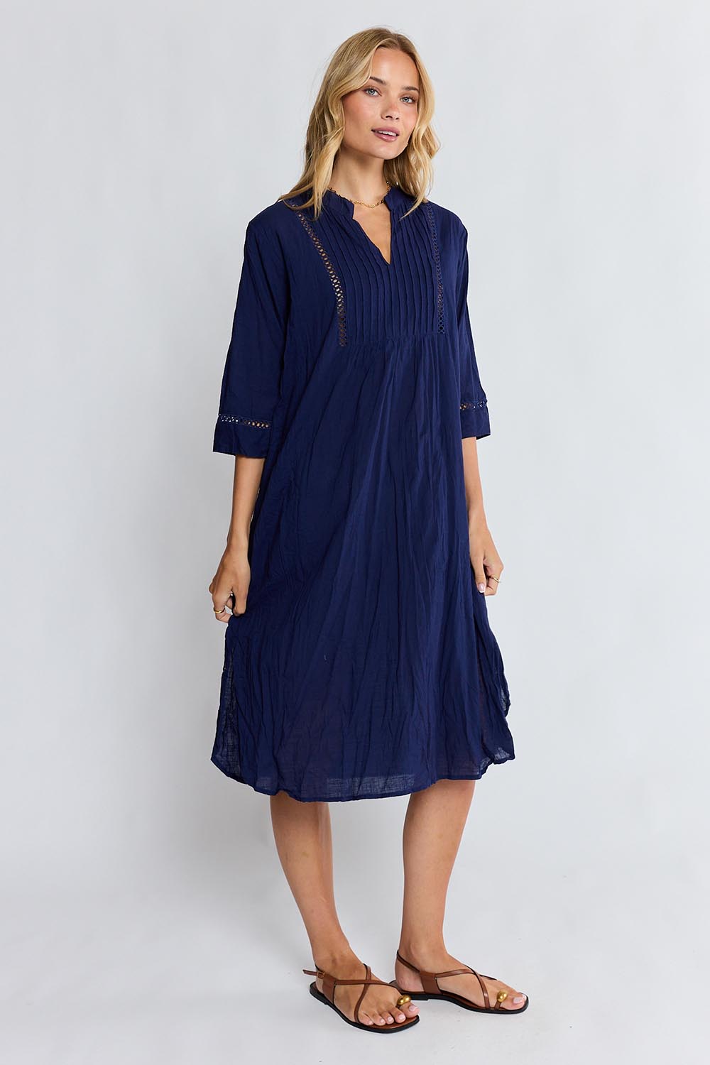 Model Genericm wearing size sample of the Laverne Kaftan Dress – Navy in colour Navy, from the front