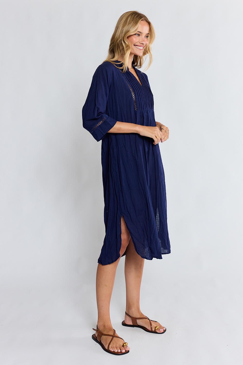 Model Genericm wearing size sample of the Laverne Kaftan Dress – Navy in colour Navy, from the front