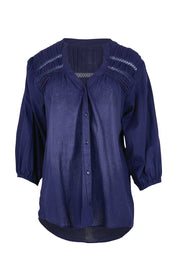 Product shot of the Laverne Tuck Shirt – Navy in colour Navy, from the front