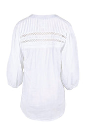 Product shot of the Laverne Tuck Shirt – White in colour White, from the back